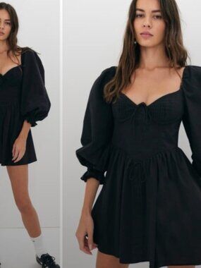 For Love & Lemons Ruth Mini Dress in Black SZ S